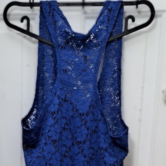 New Beautiful Casual Formal Halter Lace Blue Tank Top - Picture 2 of 3